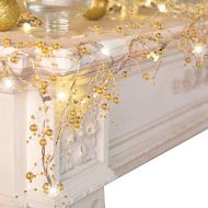 Collections Etc Indoor Christmas Decorations, Festive Lighted Berry Beaded Garland Gold- 120 L