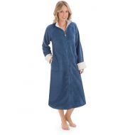 Collections Etc Womens Zip Front Plush Knit Robe, Medium, Navy