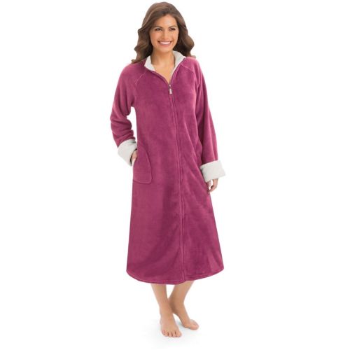  Collections Etc Womens Zip Front Plush Knit Robe, Medium, Navy