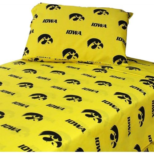  College Covers Iowa Hawkeyes Printed Sheet Set - King - Solid