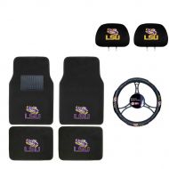 Collegiate LSU Seat Cover,Floor mat, and wheel cover. You get 2 Seat Cover 4 Floor Mat and 1 Wheel Cover in this gift set. Perfect to LSU Tiger Fan