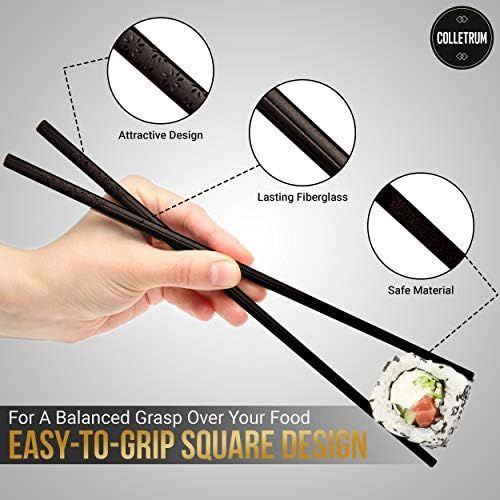  [아마존베스트]Colletrum 10 Pairs Fiberglass Chopsticks-Dishwasher Safe, Heat Resistant & Non-slip Japanese Chopsticks-Highly Durable & Reusable Chopsticks - Korean Chop Sticks Multipack -Used as