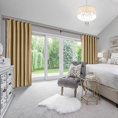  Cololeaf cololeaf Blackout Lined Curtains from Satin Dupioni Faux Silk Curtains for Living Room Luxury Dupioni Thermal Insulated Grommets Top Drapes for Bedroom, Taupe 52 Wx96 L Inch (1 pan