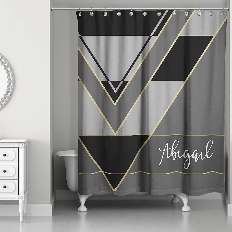  Color Blocking Monogram Shower Curtain