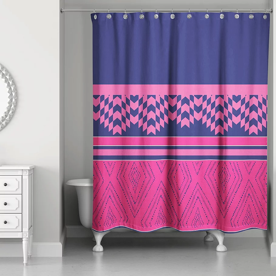 Color Block Geo Boho Tribal Shower Curtain in PinkPurple