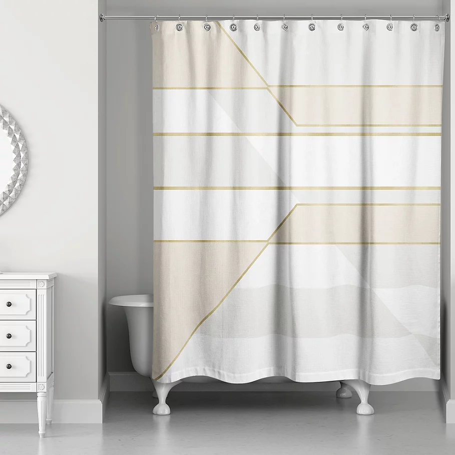  Color Block Shower Curtain in IvoryGold