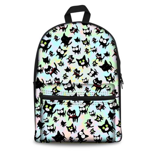  Coloranimal Children Cute Black Cat Backpack Kids Canvas School Bags Women Causal Packs