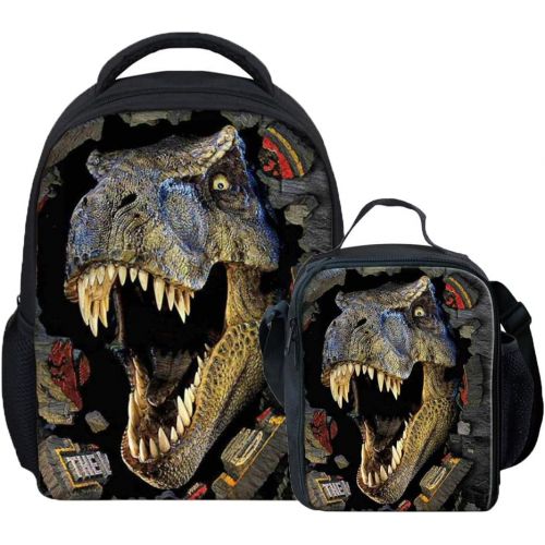 Coloranimal Cool 3D Dinosaur Printed Kids School Small Backpack+Lunch Bag