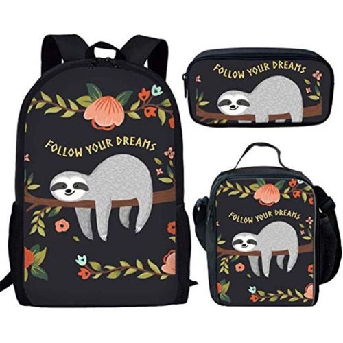  Coloranimal 3 Piece Set School Backpacks for Children Funny Floral Sloth Bookbag+Insulated Food Box+Zip Closure Pencil Case