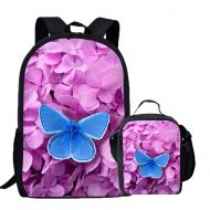 Coloranimal Purple Animal Butterfly Printing Backpack+Cooler Warm Lunch Bag for Kids