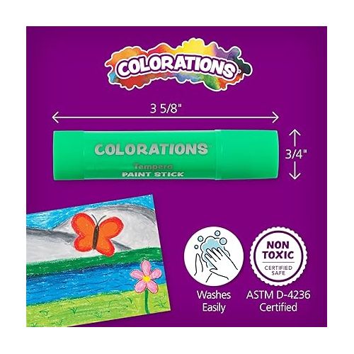  Colorations Tempera Paint Sticks, 144 Pcs, 12 Colors, Non-Toxic, Mess-Free Art Supplies for Kids, Bulk Set for the Classroom