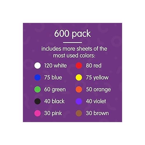  Colorations Color Construction Paper, Smart Pack, Assorted Color Paper, Colored Paper, Coloring Paper, Drawing, Craft Paper,Classroom Supplies, Kids Construction paper, 600 Sheets,Home,Home School Use