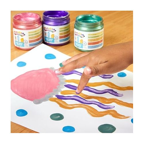  Colorations Washable Kids Metallic Paint, Set of 6 Colors, Sensory Experience, Finger Paint