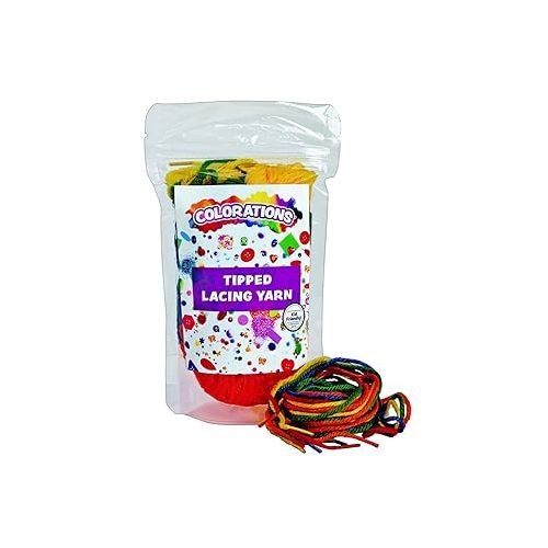  Colorations YARNTIP Tipped Lacing Yarn for Kids, 100 Pieces, Assorted Colors, 32 Inches Long, Weaving, Beading, Arts & Crafts, Jewelry, Motor Skills, Reusable, Stringing Activities