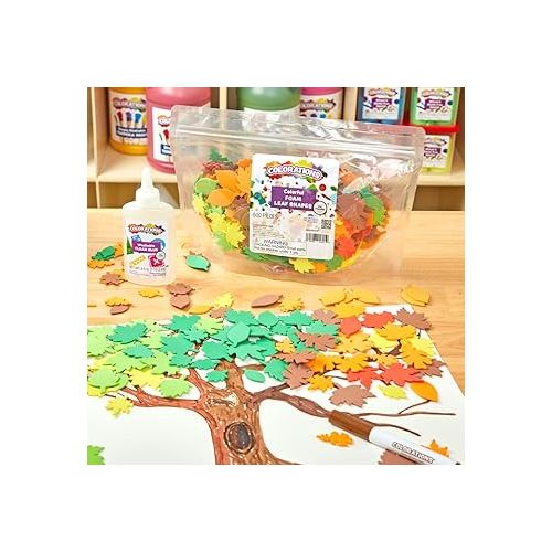  Colorations Colorful Foam Leaves, 500 Pieces, Assorted Colors & Sizes, Foam Shapes for Crafts, Precut Foam Leaf Shapes for Kids in Assorted Sizes, Ideal for Schools, Daycares, & Home Use, Kids Crafts