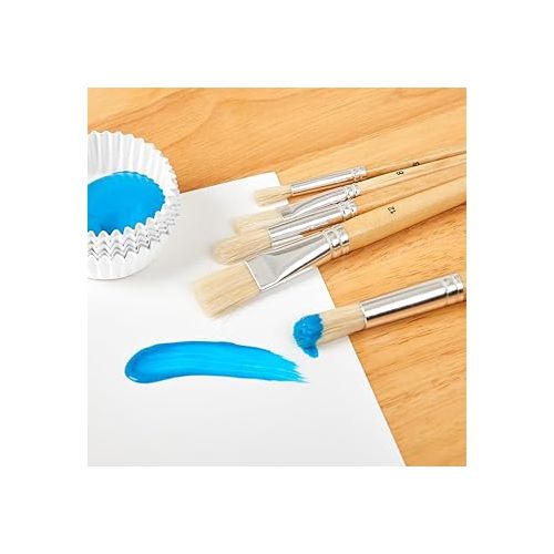  Colorations Easel Paint Brushes, Assorted Sizes, Value Pack, Set of 12 Paint Brushes, Wooden Handles, Natural Bristles, Round & Flat Shaped Tips, Kids Paint Brushes, Paint Brushes for Children