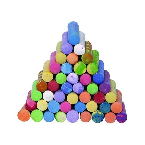  Colorations Sidewalk Chalk - 50pc 4” x 1” Washable, Bright Colored Chalk Set - Fun Kid Art Colors & Patterns - Draw on Classroom Chalkboard or Outdoor Playground - Jumbo Bulk