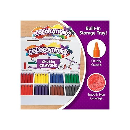  Colorations Chubby Crayons for Kids Set of 200 Rainbow Crayons Classroom Supplies (2-11/16