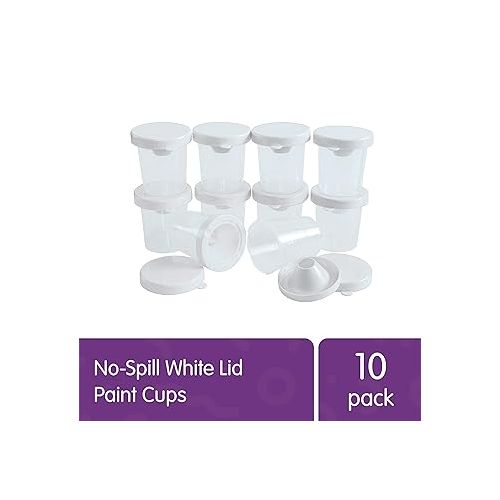 Colorations No-Spill White Lid Tempera Paint Cups for Kids Value Classroom Pack Painting Supply (10 pack), Model:10WPC