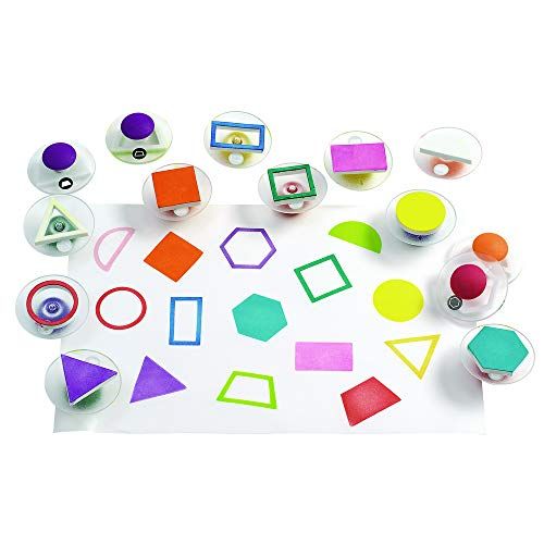  [아마존베스트]Colorations Easy Knob Grip Stamper Geometric Shapes, STEM, Solid & Outline, 14 Stamps, 2 inches x 3 inches, Storytelling, Card Making, Decorating, Educational, Learning, Math, STEM