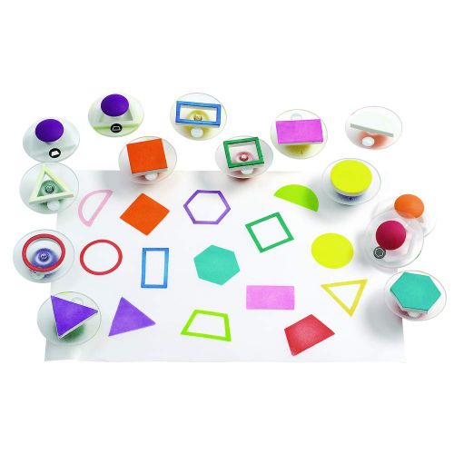  [아마존베스트]Colorations Easy Knob Grip Stamper Geometric Shapes, STEM, Solid & Outline, 14 Stamps, 2 inches x 3 inches, Storytelling, Card Making, Decorating, Educational, Learning, Math, STEM