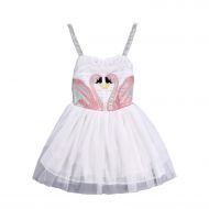 Colorfog Girls Princess Swan Flamingo Cosplay Dress Costume with Wings Kids Birthday Party Ballet Dance Dress