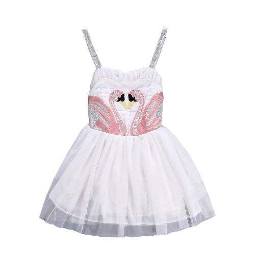  Colorfog Girls Princess Swan Flamingo Cosplay Dress Costume with Wings Kids Birthday Party Ballet Dance Dress