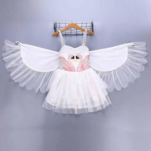  Colorfog Girls Princess Swan Flamingo Cosplay Dress Costume with Wings Kids Birthday Party Ballet Dance Dress