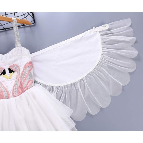  Colorfog Girls Princess Swan Flamingo Cosplay Dress Costume with Wings Kids Birthday Party Ballet Dance Dress