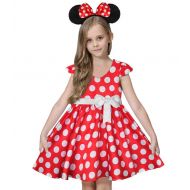 Colorfog Girls Toddlers Princess Polka Dots Mouse Costume Dress Cosplay Party Cap Sleeves with Ear Headband