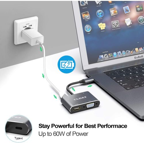  [아마존 핫딜]  [아마존핫딜]Colorfulday USB C to 4K HDMI VGA Adapter CLDAY 4-in-1 Hub USB 3.0 OTG Charging Power PD Port Compatible for MacBook Pro/Dell XPS/Samsung Galaxy