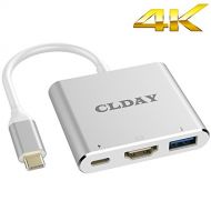 Colorfulday USB-C to HDMI Adapter 4K CLDAY USB Type C to HDMI Multiport AV Converter 3-in-1 with USB 3.0 Port and USB-C Fast Charging Port Compatible MacBook/ChromeBook Pixel/USB-C Devices HDM