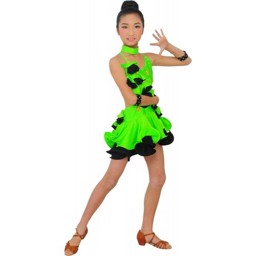  Colorfulworldstore Girls performance Ballroom Latin Dance Dress-flowers tyles