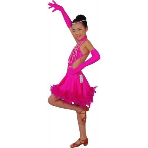  Colorfulworldstore Girls performance salsa tango Ballroom Latin Dance Dress 4sets-Feather styles
