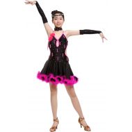 Colorfulworldstore Feather Competition Ballroom Cha Cha Latin Salsa Ramba Samba Dance Dress for girls&lady