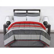 Colormate Black Gray Red Stripes Boys Teen Twin Comforter Set (6 Piece Bed In A Bag) …