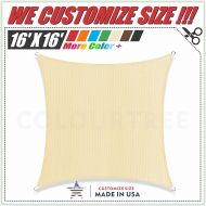 ColourTree 16 x 16 Beige Sun Shade Sail Canopy Square, Commercial Standard Heavy Duty, We Make Custom Size
