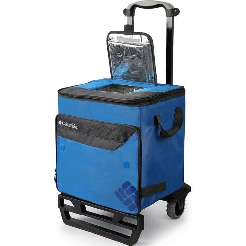 컬럼비아 Columbia Crater Peak Wheeled Cooler - 50 Can Rolling Cooler - Blue Collapsible Cooler with Super Foam Insulation and Foldable All-Terrain Cart with Wheels