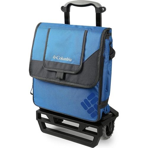 컬럼비아 Columbia Crater Peak Wheeled Cooler - 50 Can Rolling Cooler - Blue Collapsible Cooler with Super Foam Insulation and Foldable All-Terrain Cart with Wheels