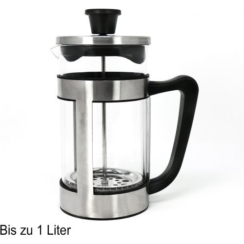  com-four Kaffeebereiter mit Edelstahl-Halter und Filter, Kaffee-Presse aus Edelstahl und Glas, 1 Liter (01 Stueck - Kaffeebereiter 1 Liter)