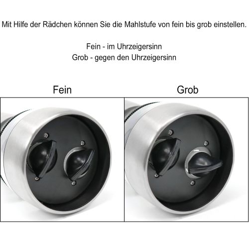  Com-four com-four Elektrische 2 in 1 Salz- und Pfeffermuehle aus Edelstahl mit Keramik-Mahlwerk (01 Stueck - Keramikmahlwerk)