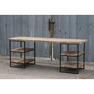 Combine 9 Reclaimed Wood Desk with shelves. Industrial Steel Desk. Home Office
