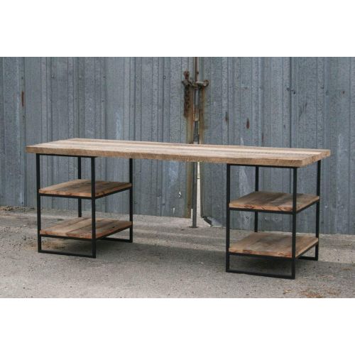  Combine 9 Reclaimed Wood Desk with shelves. Industrial Steel Desk. Home Office