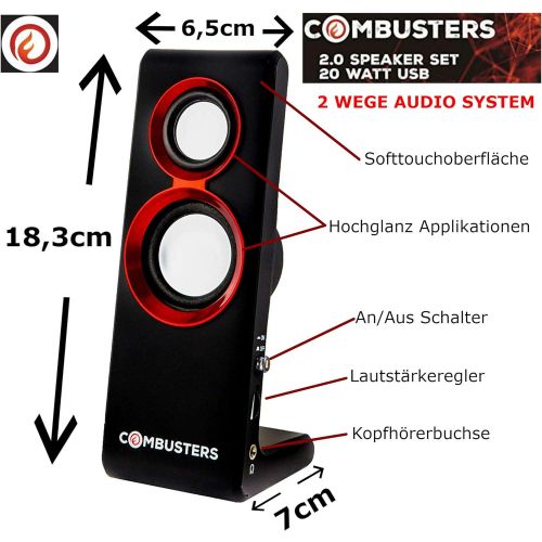  [아마존베스트]Combusters USB Design Speaker Box PC Tower Computer Laptop Notebook Black Red Speaker System 2.0 External