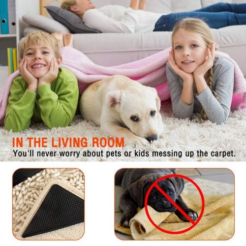  Comeb Rug Grippers for Hardwood Floors, Carpet Gripper for Area Rugs Double Sided Anti Curling Non-Slip Washable and Reusable Pads for Tile Floors, Carpets, Floor Mats, Wall, Black 16 pc