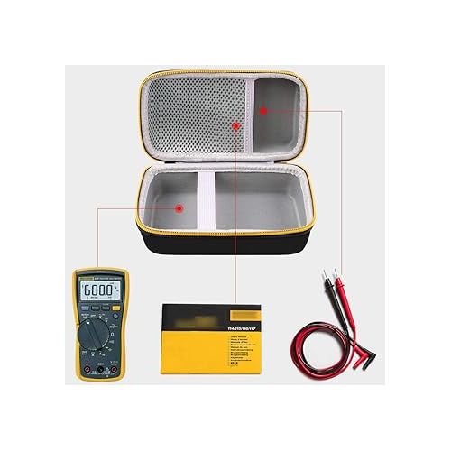  Comecase Hard Case for Fluke 117/115/116/101 Electricians True RMS Digital Multimeter, Protective Carrying Storage Bag with Accessories Mesh Pocket