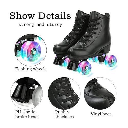 Comeon Roller Skates for Women PU Leather Roller Skates High-Top Leather for Beginners Teens for Woman,Girls and Boys,Adult
