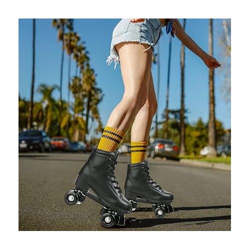  Comeon Roller Skates for Women PU Leather Roller Skates High-Top Leather for Beginners Teens for Woman,Girls and Boys,Adult