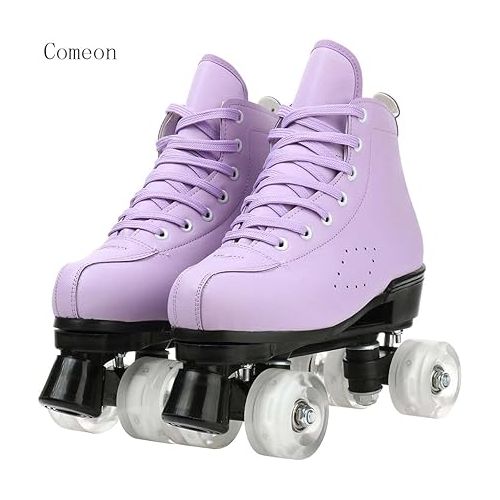  Comeon Roller Skates for Women PU Leather High-top Roller Skates Four-Wheel Roller Skates Girl Indoor Outdoor Skating Shoes