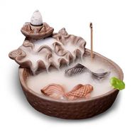 인센스스틱 Comeon Fish Pond Backflow Incense Burner, Handmade Ceramic Backflow Incense Cone Sticks Holder Home Decor Porcelain h+20 pcs Incense Cones